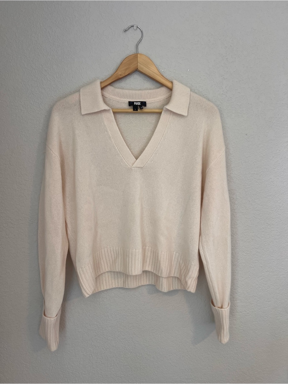 PAIGE Cream V-Neck Polo Sweater